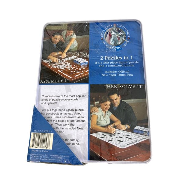 New York Times Crossword Jigsaw Puzzle 500 Pcs Tin Box Excalibur Electronics Vtg - Picture 10 of 17